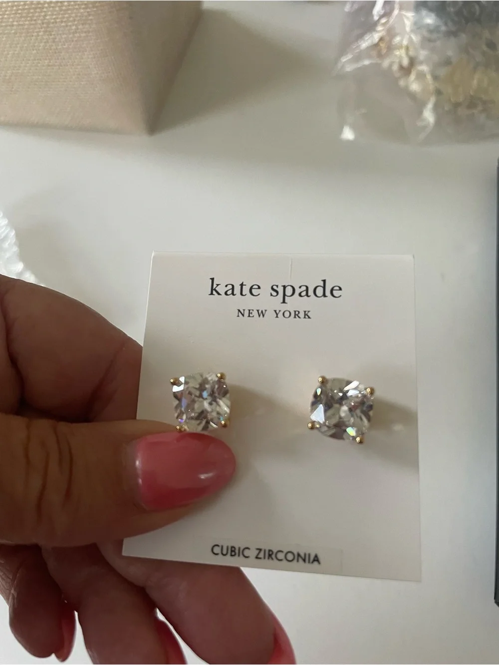 kate spade Cubic Zirconia Stud Earrings - Clear/Gold